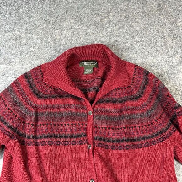 Eddie Bauer Sweater Womens Medium Fair Isle Red Button Up Cardigan Angora Rabbit - Picture 3 of 8